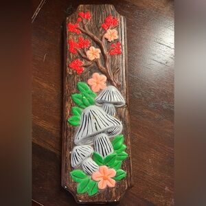 Handcrafted Ceramic Wall Art with Mushrooms and Flowers